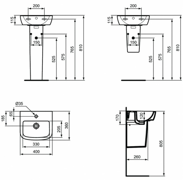 раковина подвесная ideal standard tempo 40x36 t056701