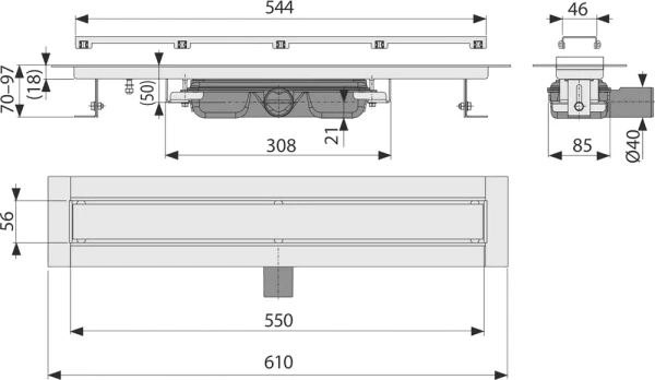 душевой лоток alcaplast apz115-550 с решеткой под плитку