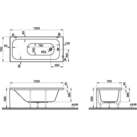 акриловая ванна vitra optimum neo 150x70 64560001000 без гидромассажа