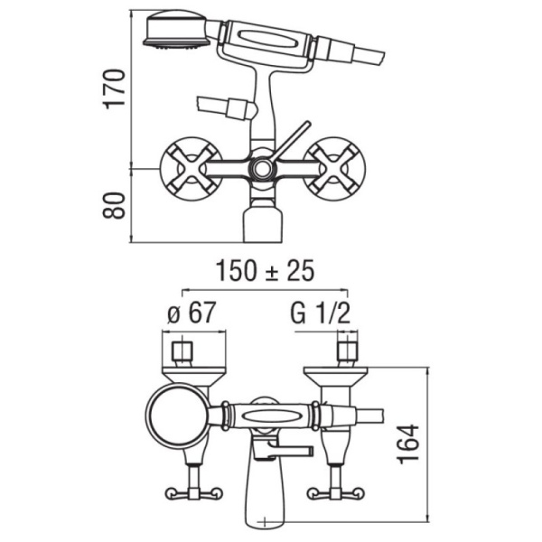 смеситель для ванны nobili carlos primero cp210/t3br