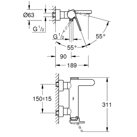 смеситель для ванны grohe plus 33553003