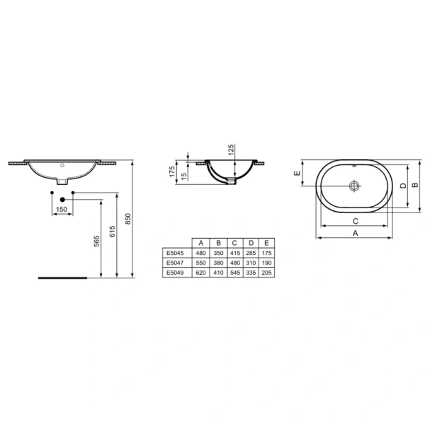 раковина встраиваемая ideal standard connect 62x41 e504901