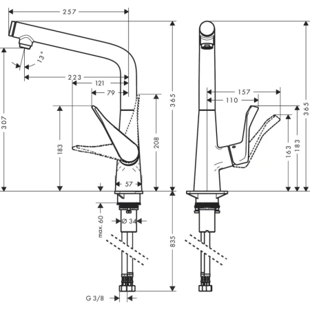 смеситель для кухни hansgrohe metris select m71 14785000