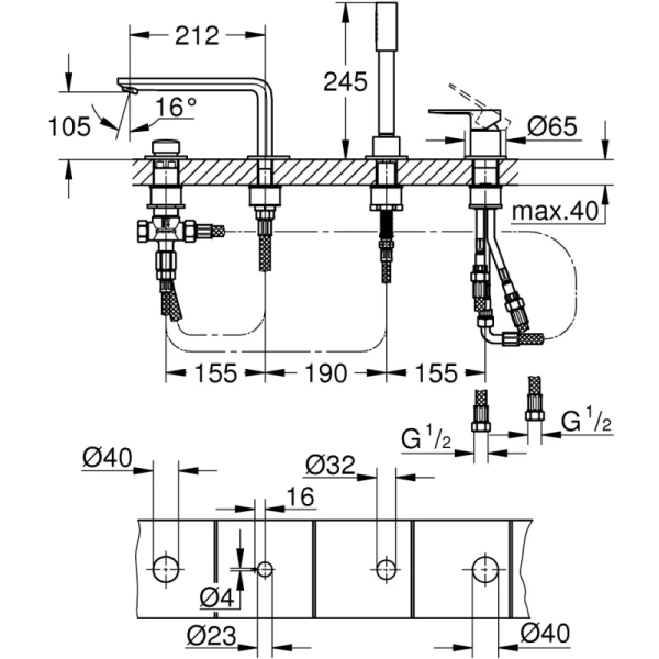 смеситель на борт ванны grohe lineare 19577dc1