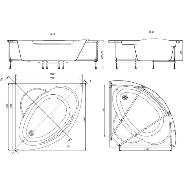 акриловая ванна 150x150 см roca bali zru9302916