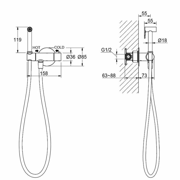 гигиенический душ со смесителем aquatek оберон aq1027cr с термостатом хром
