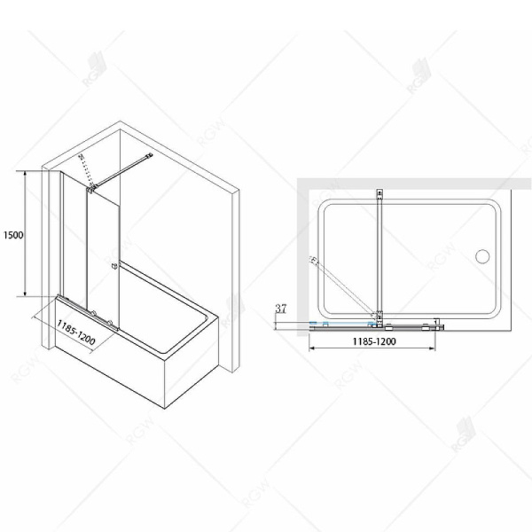 шторка на ванну rgw screens sc-46 120х150, профиль хром