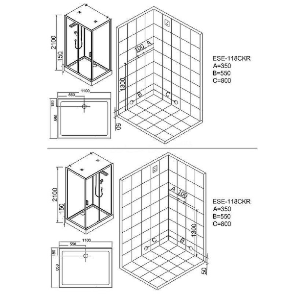 душевая кабина esbano ese-118ckr 110x85 eske118ckr без гидромассажа