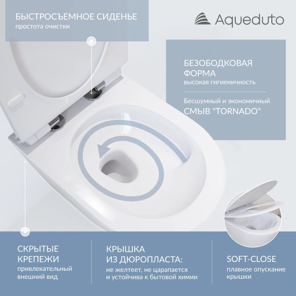 комплект aqueduto aqds035t: инсталляция tecnica, кнопка circulo - белый глянцевый, унитаз cone слив торнадо, сиденье с микролифтом, белый глянцевый