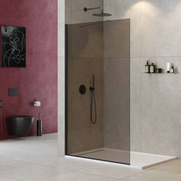 душевая перегородка cezares liberta 120 liberta-l-1-tb-120-br-nero профиль черный матовый стекло бронзовое