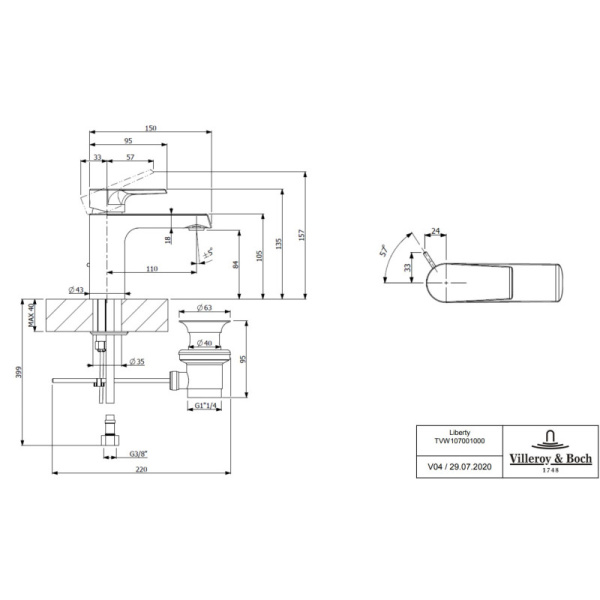 смеситель для раковины villeroy & boch liberty tvw10700100061