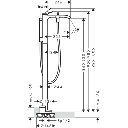 смеситель напольный для ванны hansgrohe vivenis 75445670