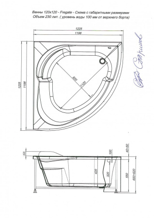 акриловая ванна aquanet fregate 120x120 00203935