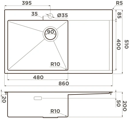 мойка кухонная omoikiri akisame 86-l side-gb графит