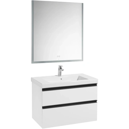 тумба с раковиной белый глянец 80 см roca domi a857459806 + 3270m0004