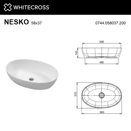 умывальник whitecross nesko 0744.058037.200 58x37 белый матовый
