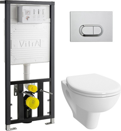 Комплект унитаза с инсталляцией Vitra Integra Round L-box 9004B003-7202 с сиденьем микролифт и клавишей смыва Хром