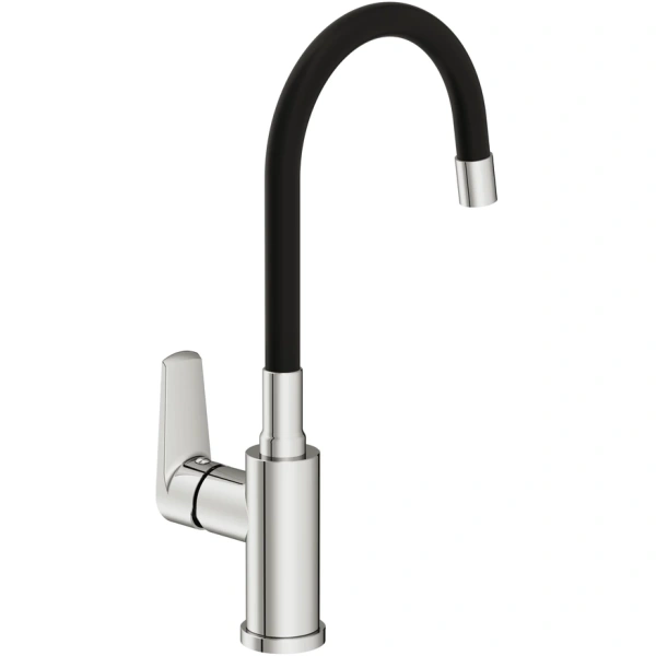 смеситель для кухни cersanit moduo a64842 с гибким изливом, хром/черный