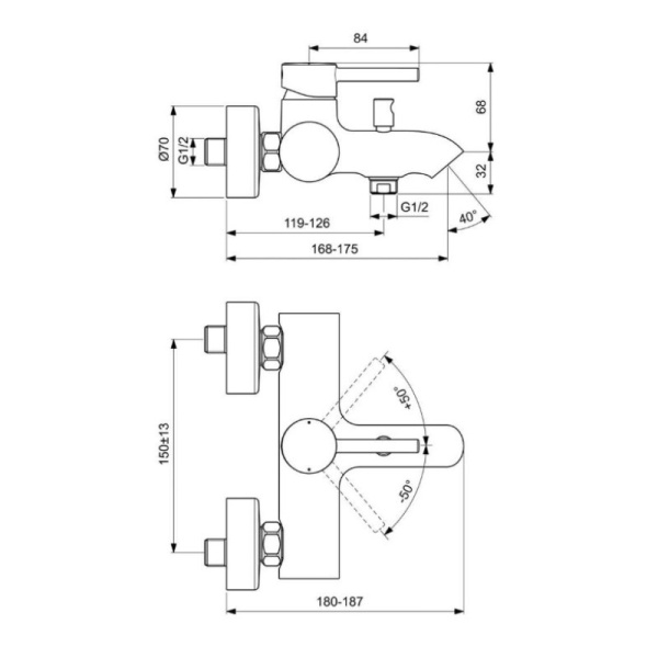 смеситель для ванны ideal standard kolva bc675u5 белый