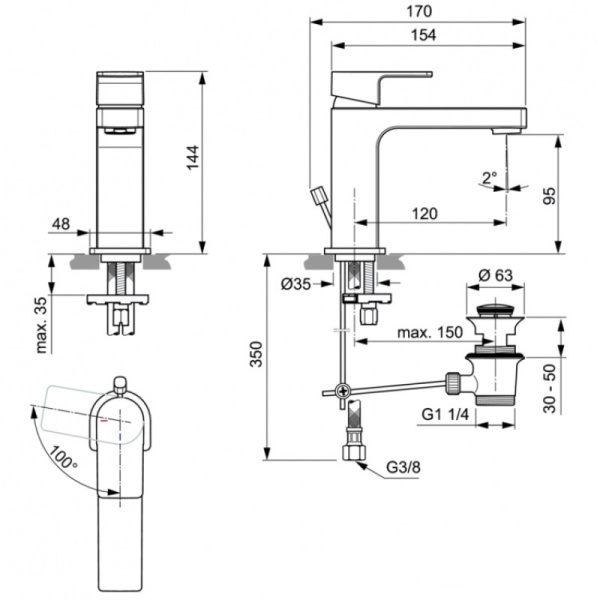 смеситель для раковины ideal standard edge a7102aa