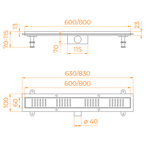 душевой лоток rgw sdr-34b-80 64213480-04 с черной решеткой