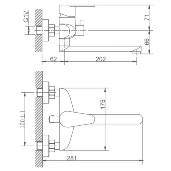 смеситель для ванны haiba hb60801-2 универсальный, цвет нержавеющая сталь