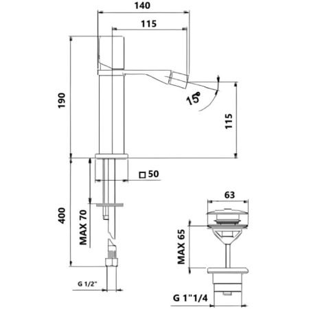 смеситель для биде с донным клапаном webert one-x ox840102741