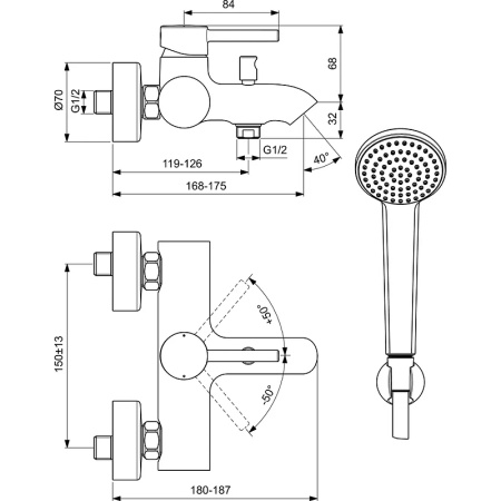 смеситель для ванны с душем ideal standard ceraline bc270aa