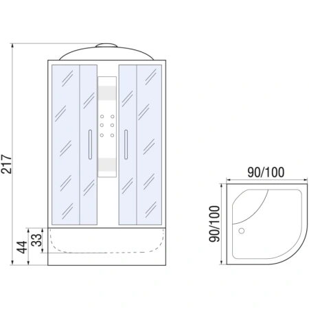 душевая кабина river temza 100x100x46 тн 10000001304 профиль матовый хром задняя стенка черная