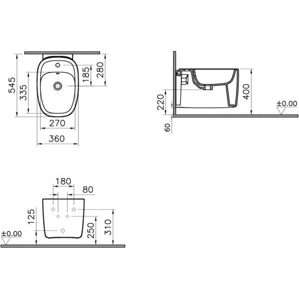 биде vitra plural 7831b483-0288 подвесное, цвет черное матовое