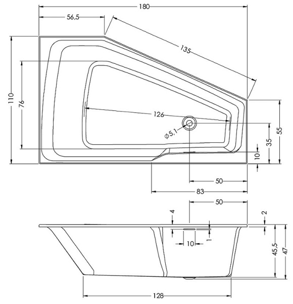 акриловая ванна riho rething space 180х110 l b116001005 (br1800500000000) без гидромассажа