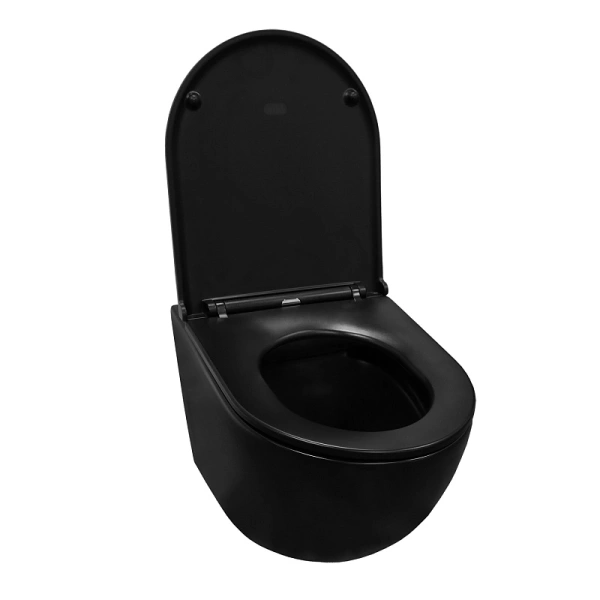 унитаз azario grado 490х370х360 безободковый с сиденьем микролифт, черный матовый (az-0046-mb)