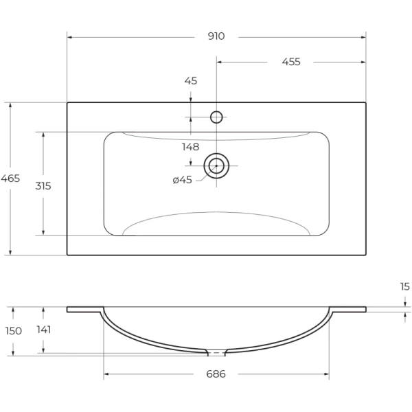 раковина belbagno etna bb910/465-lv-vtr-bo мебельная, встраивается сверху, 91x46.5 см, белая матовый