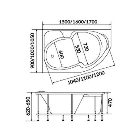 акриловая ванна 1marka diana 170x90 r 01ди179р / у97575 без гидромассажа