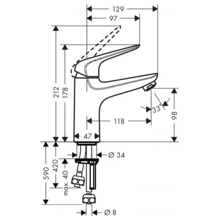 смеситель для раковины с донным клапаном hansgrohe novus 71036000