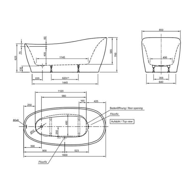 ванна отдельностоящая 180х85 см knief relax 0100-278 с щелевым переливом, цвет: белый