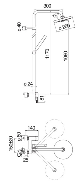 душевая стойка nobili up up94130/30cr chrome