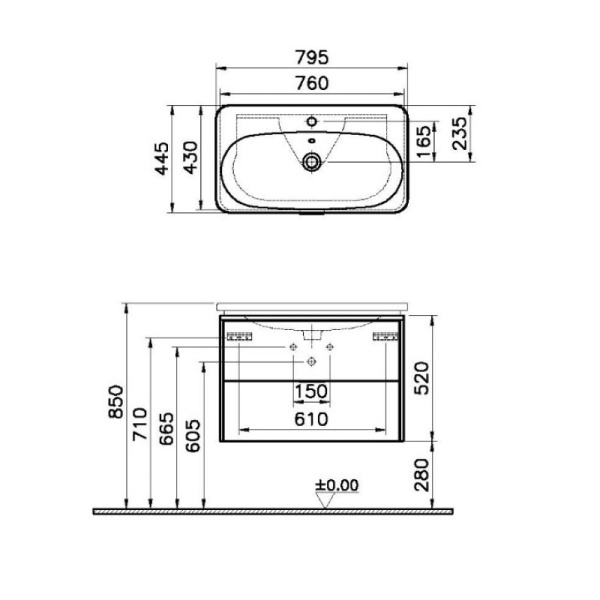 тумба с раковиной vitra nest trendy 80 см, с led подсветкой и датчиком движения, 56147