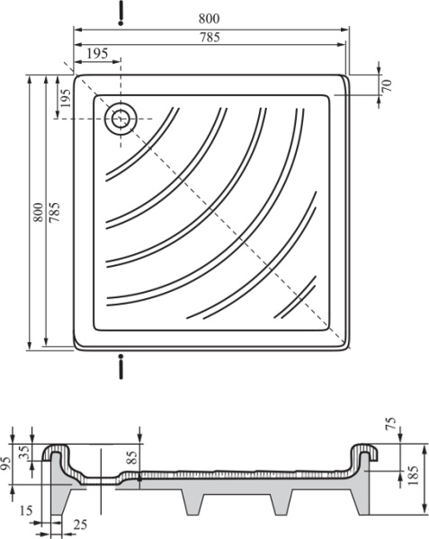 душевой поддон ravak angela 80×80 ex a004401320 белый под облицовку