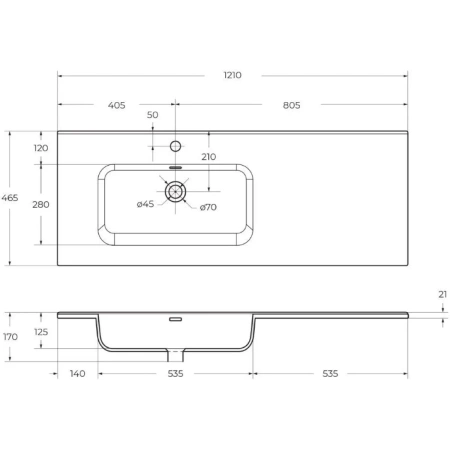 раковина belbagno bb1200etl-l 121 см, полувстраиваемая, цвет белая