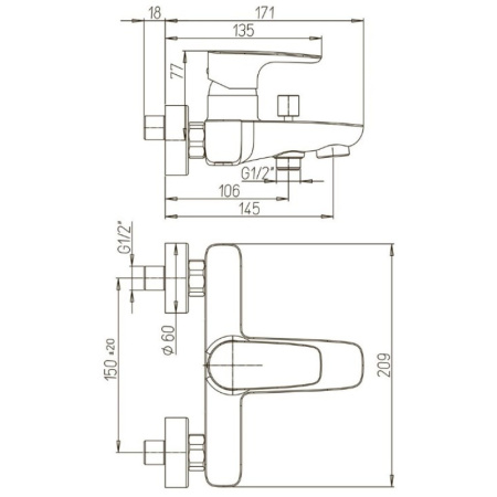 смеситель для ванны с душем paini parallel 47cr111lmkm цвет хром