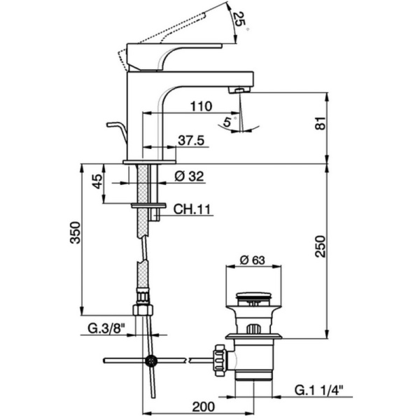 смеситель для раковины cisal cubic cu00051121