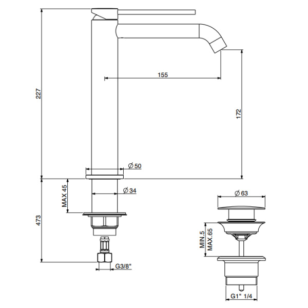 смеситель для раковины gattoni circle two 9146/91bo высокий