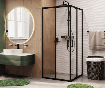 душевой уголок wasserkraft dill 61s03 90×90 см, профиль черный матовый, стекло прозрачное