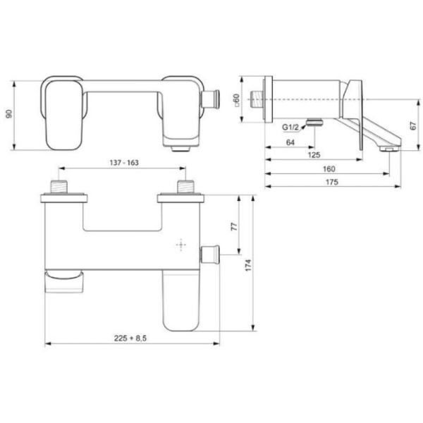 смеситель для ванны ideal standard tonic ii a6338aa