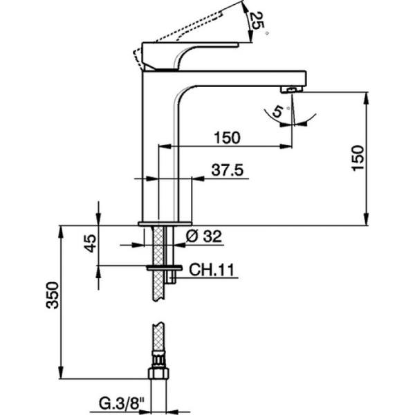 смеситель для раковины cisal cubic cu00150121 высокий