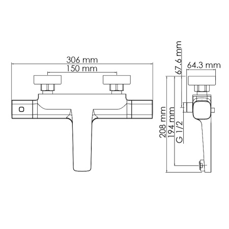 смеситель для ванны wasserkraft naab 8611 thermo с термостатом, цвет хром