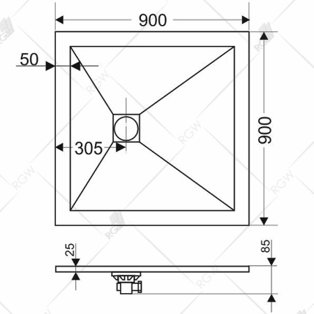 душевой поддон из искусственного камня rgw stone st-be 90x90 16152099-03 бежевый