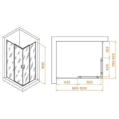 душевой уголок rgw passage pa-040b 100x80 3508104080-14 профиль черный стекло прозрачное