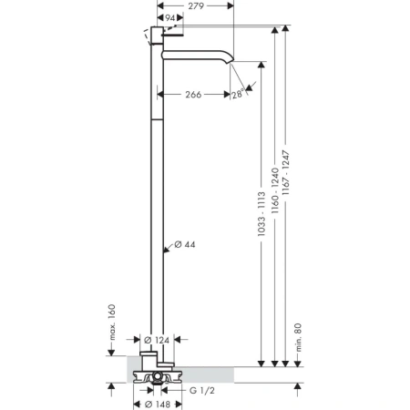 смеситель напольный для раковины axor uno 38037000